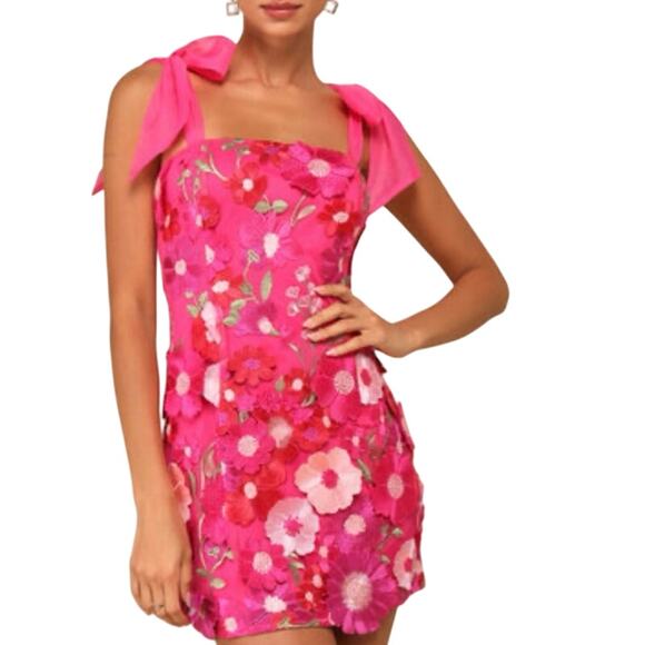 Emphatically Adorable Hot Pink Floral Tie-Strap Mini Dress
Lulus Sz M - Picture 1 of 6